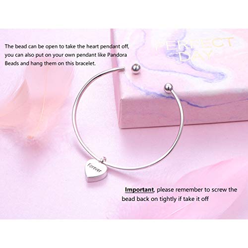 FLYOW Easter Gifts Women Urn Bracelet for Ashes for Girls Sterling Silver Cremation Jewelry Memorial Ashes Keepsake Urn Bangle with Heart Drop Pendant Engraved in My Heart Forever - Image 5