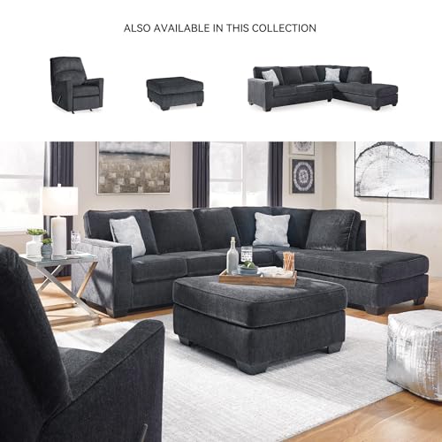 Image of Signature Design by Ashley Altari Oversized Square Ottoman, Slate Gray | Cozy chenille, Durable and comfortable cushions, Relaxed lounging, Versatile 36 in stable coffee table footprint