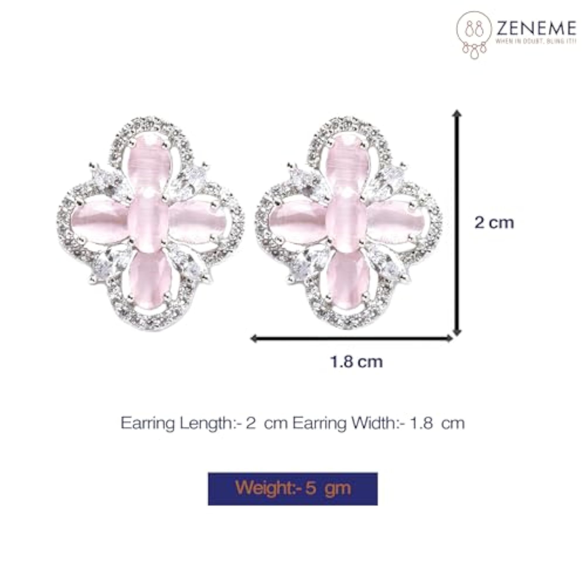Rhodium-Plated American Diamond Floral Stud Earrings