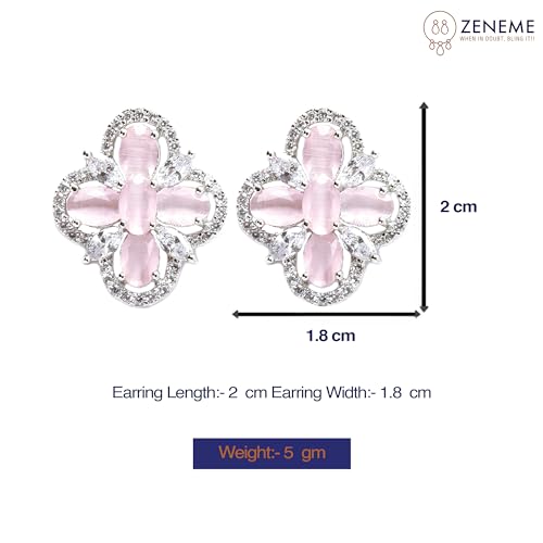 Rhodium-Plated American Diamond Floral Stud Earrings