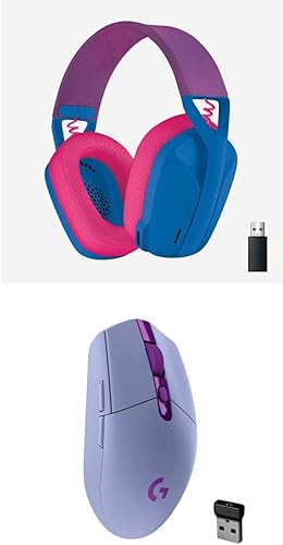 Logitech G 435 Lightspeed and Bluetooth Wireless Gaming Headset, azul + Logitech G305 Lightspeed Wireless Gaming Mouse - Lila