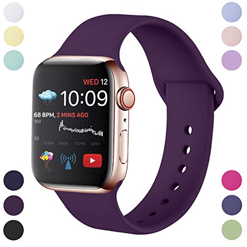 Hamile Correa Compatible con Apple Watch Series 5/4/3/2/1, Correa de Silicona Suave Impermeable de Repuesto para Apple Watch 38 mm 40 mm 42 mm 44 mm, Multicolor S/M, M/L, Ciruela, 38mm/40mm-S/M