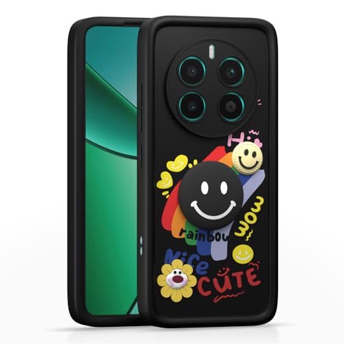 Image of Pikkme Back Cover for Realme 12 Plus 5G / P1 5G / Narzo 70 5G / 70 Pro 5G | Soft Silicone| Cute Rainbow Smile & 3D Cartoon Flower Design | Shockproof Raised Camera Protection Bumper Case (Black)