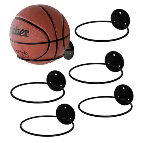 Ballhalterung Wand, Smavles 5 Stück Basketball Halterung Fußball Wandhalterung Metall Ballhalter Ballständer Wand Ball Halterung für Basketball Volleyball Fußball Rugby, Metall Schwarz