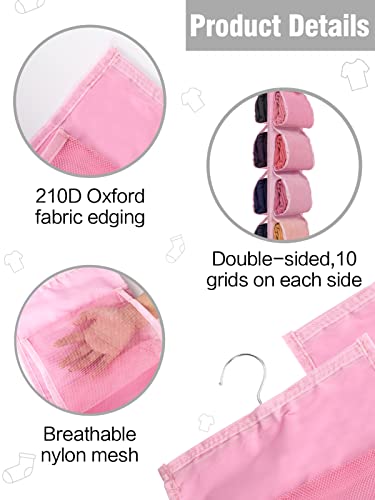 2 Pack Legging Storage Organizer, Hanging Closet Organizer System, Pink Clothes Closets Holder With 20 Roll Independent Compartments For Yoga T-Shirts Bras Socks Pants Tank Top Towel #TOP6