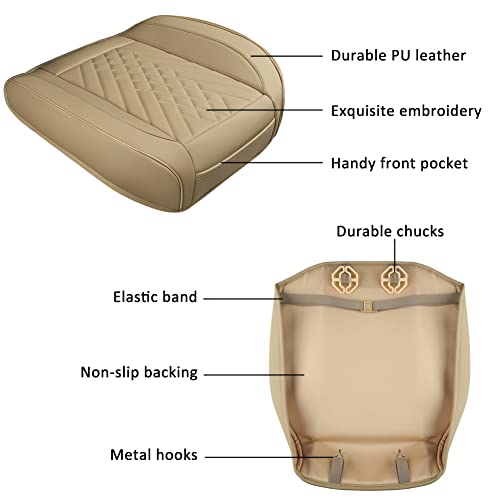 Image of GIANT PANDA Premium PU Leather Front Car Seat Cover Protector Anti-Slip Bottom Seat Cover Fits 95% of Vehicles, Wrapping Around The Bottom (1 Pack - Beige)