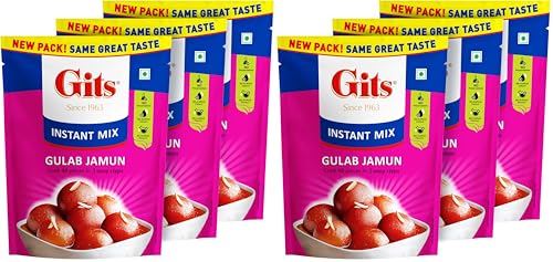 Image of Gits Instant Gulab Jamun Dessert Mix, Makes 40 per Pack, Pure Veg, Delicious Indian Dessert and Mithai, 600g (Pack of 6, 200g Each)