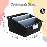 Lineshading 6 Set Plastic Book Bins - Classroom Picture Book Bins with Dividers & Label for School Library, Magazines Storage Organizer(Black)