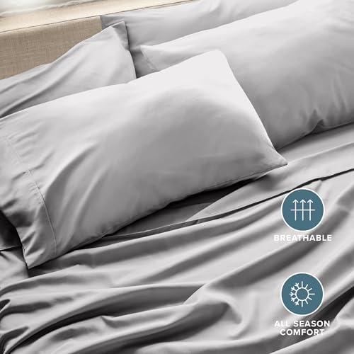 Image of Bare Home Microfiber Bulk Pillow Cases - Standard /Queen Size Set of 4 - Cooling Pillowcases - Double Brushed - Light Grey Pillowcases 4 Pack - Easy Care (Standard - 4 Pack, Light Grey)