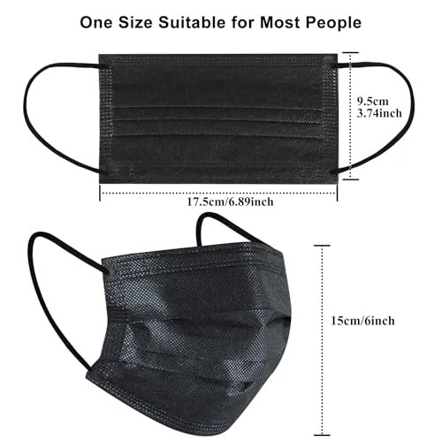 akgk 100Pcs Disposable Face Masks, Black Face Mask, 3 Ply Disposable Mask - Thumbnail 6