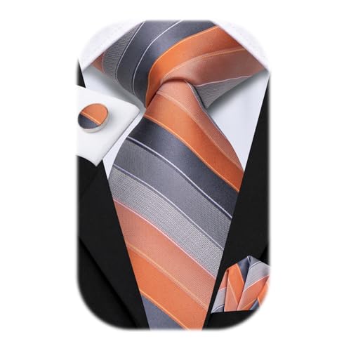 Image of Hi-Tie 70 inches Ties for Men Silk Extra Long Necktie and Pocket Square Cufflinks Set Men Big and Tall Tie Business