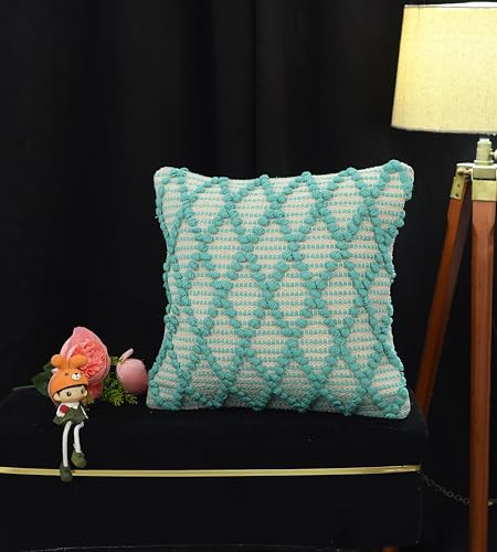 Image of TIB Premium Boho Decorative Throw Cushion Covers, 16 x 16 cm, Set of 2, Cotton. (Sky Blue Cross)-230 TC