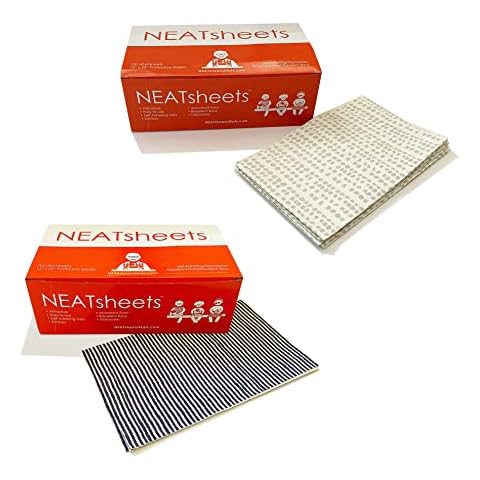 NEATsheets Disposable Adhesive Napkins Bundle for Adults & Kids | Blue Ticking and Grey Dot Patterns | 2 100-Count Boxes | Adhesive Tabs, Spill Absorbent, Stain/Liquid Repellent | For Personal Use Cover