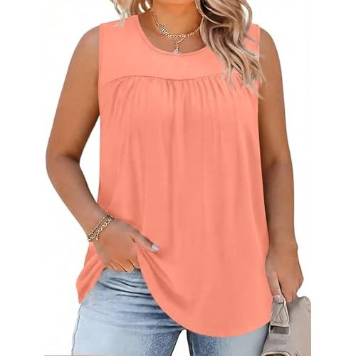 AKEWEI Womens Plus Size Tank Top Casual Summer Tops Sleeveless Loose Fit Blouses Basic T Shirts Trendy Crewneck Tunic Tees
