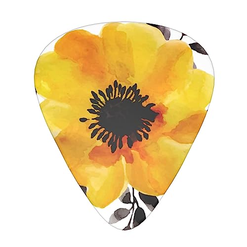 Lot de 12 médiators tendance et durables en forme de fleur jaune dans une boîte pour ukulélé guitare électrique basse - Les Beatles, Paul McCartney, John Lennon, RIngo Starr, George Harrison Lot de 12 médiators tendance et durables en forme de fleur jaune dans une boîte pour ukulélé guitare électrique basse
