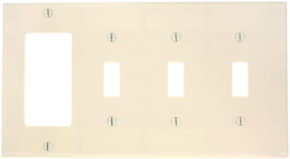 Leviton 4-Gang 3-Toggle 1-Decora/GFCI Device Combination Wallplate, P326-W, White