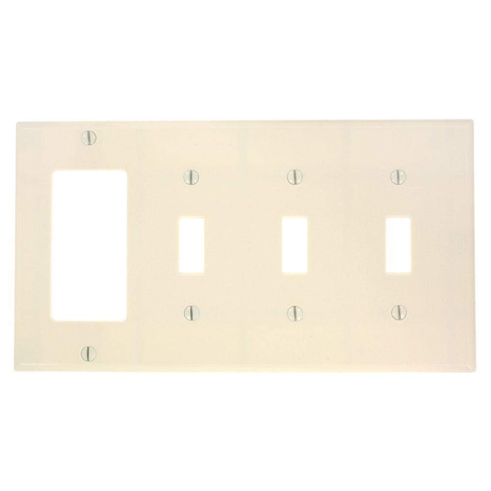 4-Gang 3-Toggle 1-Decora/GFCI Device Combination Wallplate, P326-T, Light Almond