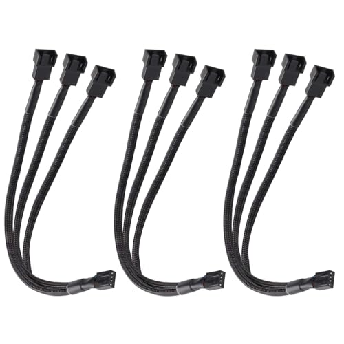 Unicavu 3pcs Répartiteur Ventilateur PWM 3 voies 4 Broches, Hub Fan Splitter 4 Pin PC Rallonge Ventilateur avec Manchon Tressé, 27cm