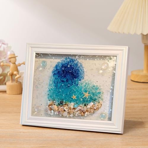 Sea Glass Art Kit, New Resin Art Kits for Adults, DIY Mosaic Kits, DIY Resin Beach Art Kit, Beach Art Photo Frame for Home Decoration, Bookshelf, Office (Heart of The Ocean)