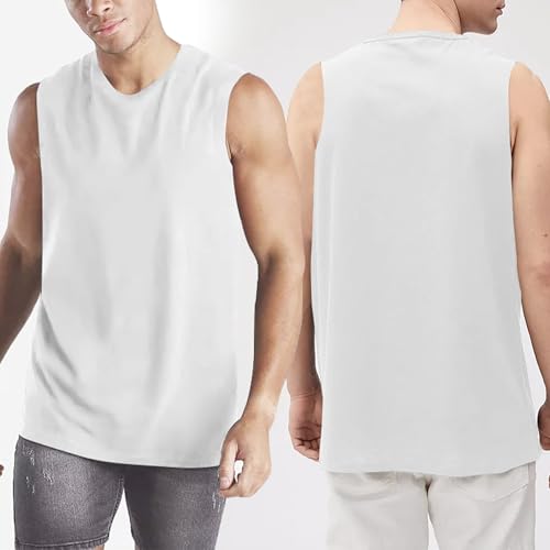 LiKing 3er Pack Unterhemden Herren 100% Baumwolle Tank Top Herren Gym Ärmelloses Unterhemd Ärmellos mit Rundhals Muskelshirt Sport Herren-Unterhemden Mehrfarbig Weiß S 2