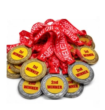 Pack of 12 Winner Medals with Ribbon 6 Gold 1st Winner + 6 Silver 2nd Winner Medals | Metal Award Medals with Ribbon | Sports, School, Competition, Event Prize for Kids & Adults (Medal-6 +6_12)-picture-17