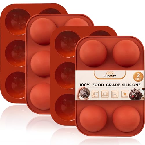 Hot Chocolate Cocoa Bomb Molds Hemisphere Silicone 2 Inch 4 Pack, Semi Ball Mould 6 Cavity Large Circular, Bpa Free Non-Stick Half Sphere Holiday Valentine Diy Cake Jelly Dome Mousse