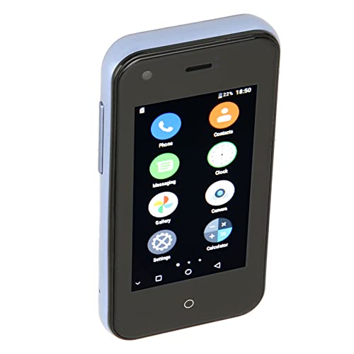 D18 Mini Téléphone Mobile, Mini 3g pour Smartphone, Écran Tactile de 2,5 Pouces, WiFi Double Sim, 1gb 8gb Quad Core Téléphone Portable Déverrouillé 1580mah avec étui de Téléphone (Gris Bleu Clair)