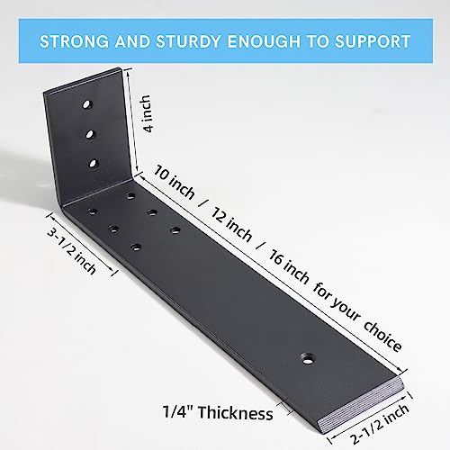WEKIS 10 Inch Countertop Support Bracket, 3 Pack Solid Iron Steel Heavy Duty Hidden Floating L Shelf Brackets 1/4 Inch Thick, Shelving Support Metal Hardware for Mantel Granite Countertop - Thumbnail 2