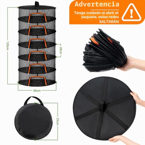 Miniatura 3 de Desy Feeci Rejilla Plegable Para Secado De Hierbas Y Alimentos - Red De 6 Niveles Colgante Con Cremallera, Ideal Para Verduras, Carnes, Pescados Y Más