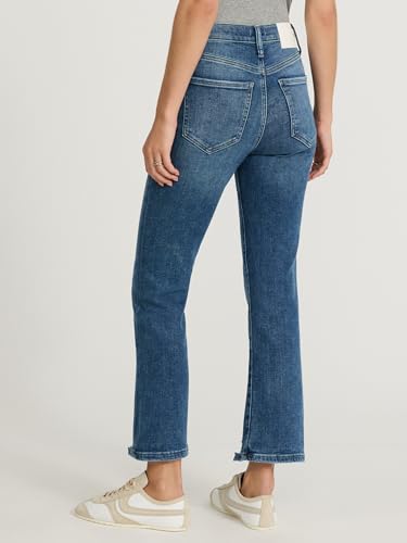 EXPRESS Women’s Cropped Flare Jeans – High Waisted Stretch Denim, Raw Hem – Medium Wash3