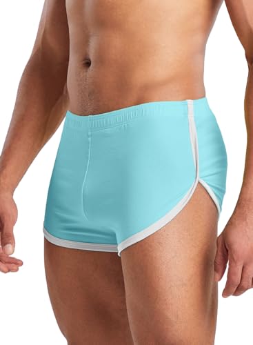 MIZOK Mens Cotton Booty Boxer Short Low Rise Split Side Workout Gym Lounge Shorts