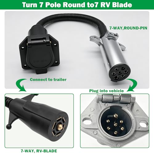 Image of 7 Pin Round to 7 Pin Flat Adapter,7 Pole Round to 7 Way RV Blade Trailer Plug,Trailer Wiring Harness Adapter with Mounting Bracket