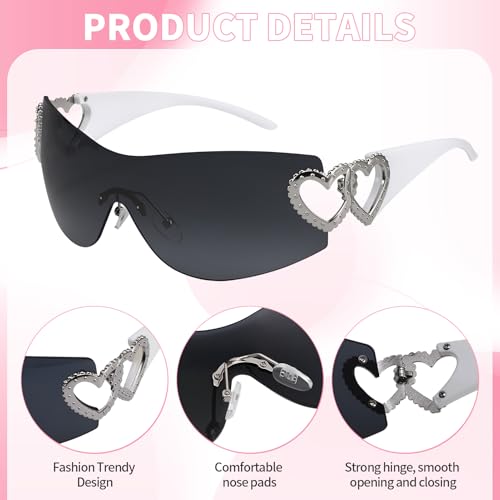 3 Pcs Y2K Sunglasses for Women Men, Y2K Wrap Around Rimless Sunglasses Oversized Fashion Frameless Sun Glasses UV400 Protection3