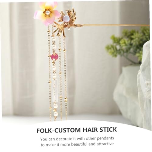 Accessoire dorée pour chignons Hanfu avec perles et pampilles rétros
