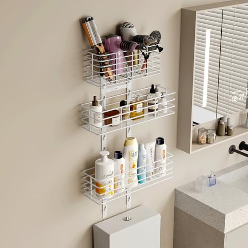 Yuyetuyo 5-Tier Over The Door Organizer Bathroom Shelves Hair Tool Organizer - Hair Dryer Holder Adjustable Height, DIY Bathroom Storage Shelf Wall Mounted Behind The Door Storage by Yuyetuyo - Image 4