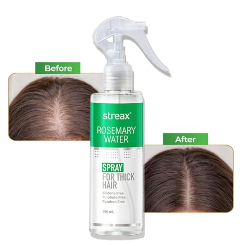 Image of Streax Rosemary Hair Spray - 200ml , 100% Natural Extracts For Hair Growth , Stronger & Thicker Hair, Reduces Hair Fall , Nourishes Scalp & Stimulates Roots , Non-Sticky , Sulphate & Paraben-Free, Rosemary Water Spray for Hair Growth