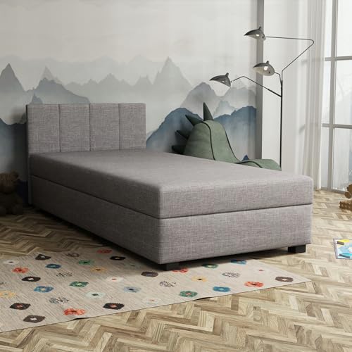 TAPCZANY24 - Boxspringbett Adel 100x200x42 cm mit Taschenfederkern Matratze, Bett mit Matratze, Polsterbett mit Bettkasten, Gepolstertes Einzel Bett, Schlafsofa - Grau TAPCZANY24 - Boxspringbett Adel 100x200x42 cm mit Taschenfederkern Matratze, Bett mit Matratze, Polsterbett mit Bettkasten, Gepolstertes Einzel Bett, Schlafsofa - Grau