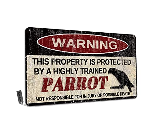 Vintage Parrot Metal Sign Warning This Property is Protected by