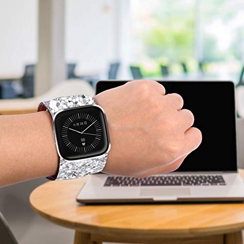 VILLCASE Pulseiras de Relógio de Couro Pulseira de Relógio Glitter Bling de Liberação Rápida Com Pul