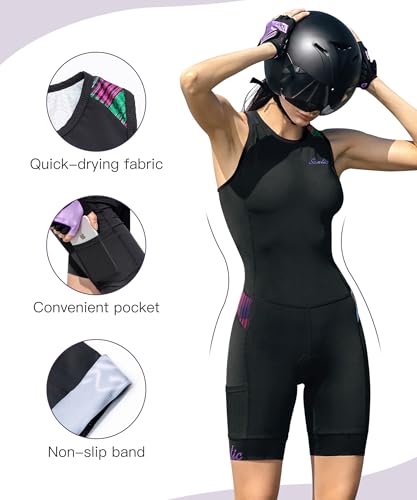 Terno triatlo feminino de uma peça sem mangas - acolchoado de secagem rápida emagrecedor para corrid
