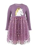 Kinder Mädchen Langarm Cartoon Pferd Crown Print Häkeln Mieder Patchwork Gilttering Stars Printed Mesh Tutu Kleid