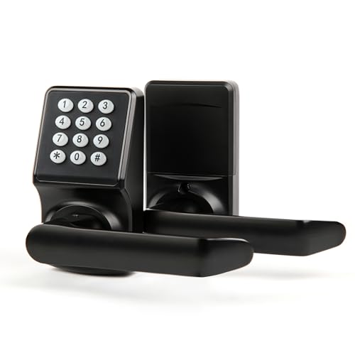 Keyless Entry Door Lock, Electronic Keypad Door Lock with Handle, Digital Door Lock with keypads, IC Card and Key, Easy Installation for Home, Hotel,Matte Black