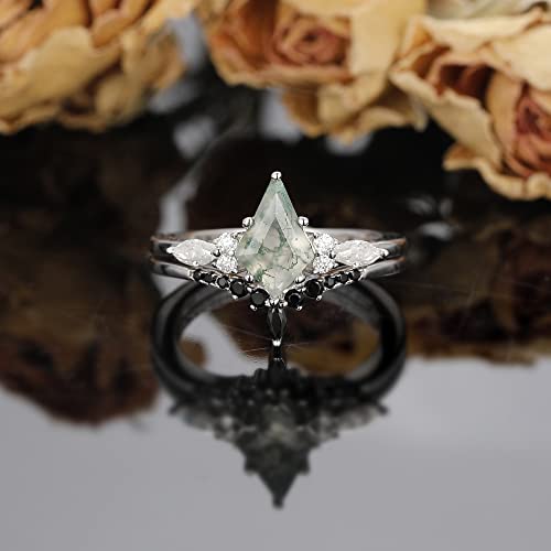 Moss Aagte Bridal Wedding Rings Sets for Women 925 Sterling Silver Plated Platinum Green Gemstone 1.30CT/1.50CT Engagement Promise Rings for Her Size 4-9 6