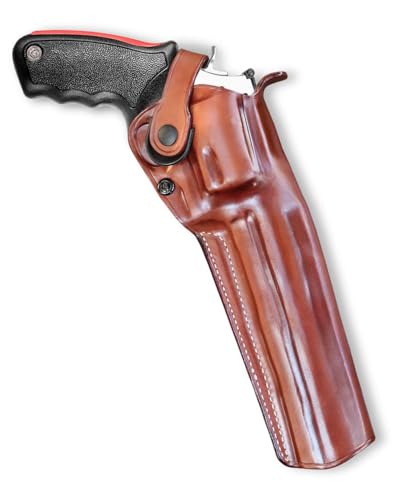Premium Leather Three Slot Belt Holster with Retention Strap Fits Raging Bull 44 Mag/ 454 Casull 8-3/8' Barrel, Right Hand Draw, Brown Color #1448#