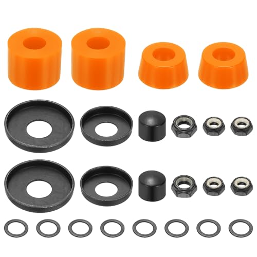 YELARXI Skateboard Bushings, Skateboard Truck Rebuild Long-Board Kit Bushings Washers Pivot Cups-Fitting for (Outdoor Skateboard Parts) 92A & PU & Orange