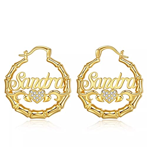 Motiel Custom Name Earrings Personalized Natural Diamonds Elegant Large Bamboo Hoop Earrings 925 Sliver Customized Earrings For Women Grils Fashion Jewelry Gifts-30Mm #TOP13