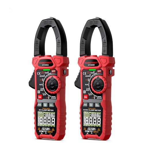 Digital Clamp Meter Multimeter Tester with AC/DC Current, NCV Amp Ohm Volt 6000 Counts Meter Measures Capacitance,Voltage,Resistance, Diodes, Continuity Frequency Backlight Electrican Tools (HT208D)