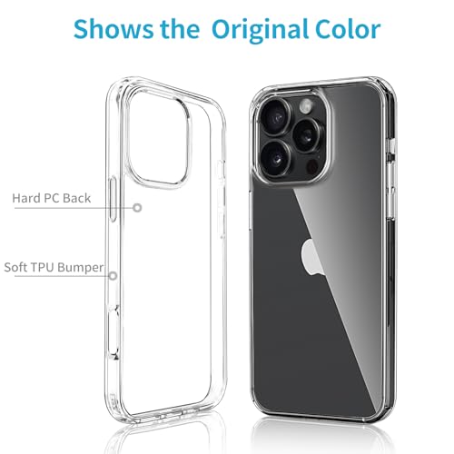 JJGoo Compatiable with iPhone 16 Pro Case Clear, Transparent Shockproof Phone Case, Anti-Scratch Hard PC Back Protective Cover Bumper Phone Case for iPhone 16 Pro 6.3-Inch, Clear - image 3