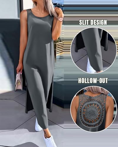 Image of Women's Summer Tank Dress Casual Sleeveless Side Split Maxi Dresses