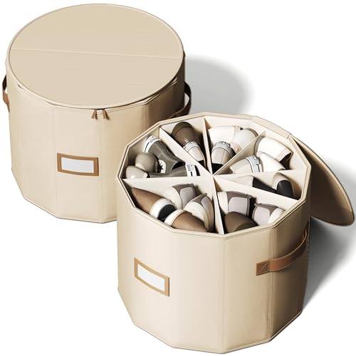 Vailando Shoe Organizer for Closet - Cylindrical Shoe Storage Organizer with Adjustable Dividers for Closet, Foldable Shoe Storage Box, Blush Pink, 2-Pack, Large